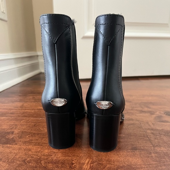 Jimmy Choo Women's Merril 65 Leather & Shearling Block-Heel Booties Size 39 1/2 - Picture 6 of 12